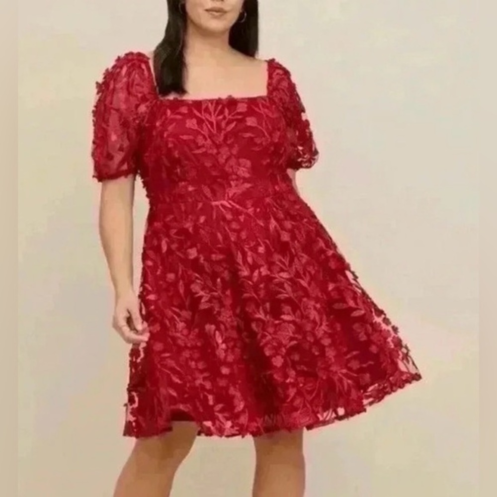 Torrid Red feminine whimsical, whimsy Floral Lace Mini Dress size 12 NWT